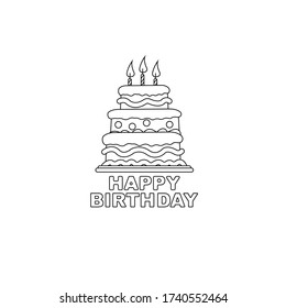 Birthday cake line icon. Vector logo for bakery, party service. Tasty torte thin linear symbol for event agency. Linear illustration of dessert.