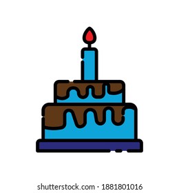 Birthday cake lineal color icon. cake icon with candle. simple design editable. Design template vector