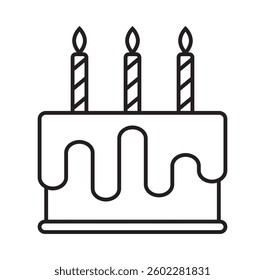 Birthday cake linear icon. Birthday cake with candles. Simple style icon, perfect pixel. EPS 10. Vector illustrations