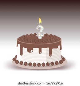 birthday cake with lit candle number two