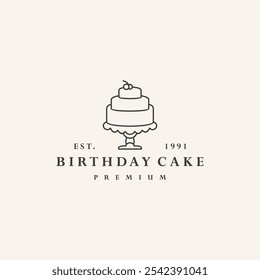 Birthday cake logo vector hipster vintage icon illustration
