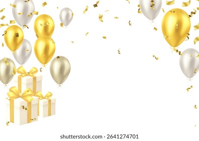Birthday cake Luxurious balloons gold color vector pattern
