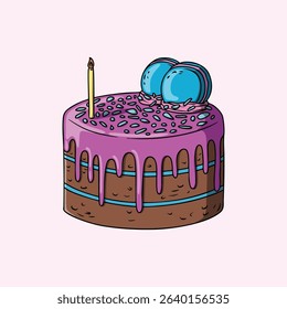 Birthday Cake with Macarons and a Candle