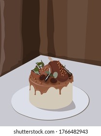 Birthday Cake. Modern cake with ice cream