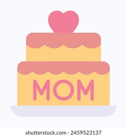 Birthday Cake With Mom Text Vector Icon, Flat Style Isolated Vector Icon.