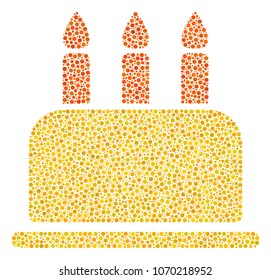 Birthday Cake mosaic of dots in variable sizes and color tints. Circle dots are united into birthday cake vector composition. Dotted vector design concept.
