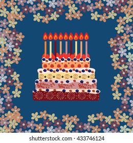 Birthday cake with nine candles. Nine years