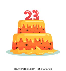Birthday cake with number 23, celebration party symbol cartoon vector Illustration