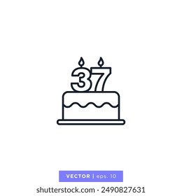 Birthday cake with number 37 icon vector illustration design template. 37th anniversary or birthday. Editable stroke.
