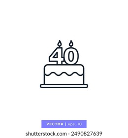 Birthday cake with number 40 icon vector illustration design template. 40th anniversary or birthday. Editable stroke.