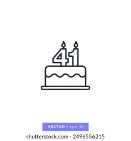 Birthday cake with number 41 icon vector illustration design template. 41st anniversary or birthday. Editable stroke.