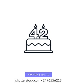 Birthday cake with number 42 icon vector illustration design template. 42nd anniversary or birthday. Editable stroke.