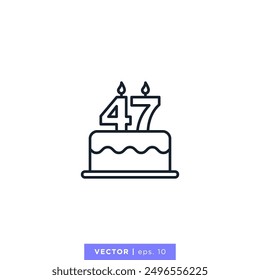 Birthday cake with number 47 icon vector illustration design template. 47th anniversary or birthday. Editable stroke.