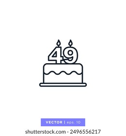 Birthday cake with number 49 icon vector illustration design template. 49th anniversary or birthday. Editable stroke.