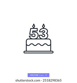 Birthday cake with number 53 icon vector illustration design template. 53rd anniversary or birthday. Editable stroke.