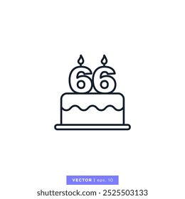 Birthday cake with number 66 icon vector illustration design template. 66th anniversary or birthday. Editable stroke.