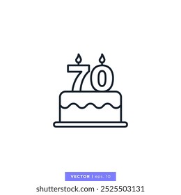 Birthday cake with number 70 icon vector illustration design template. 70th anniversary or birthday. Editable stroke.