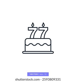 Birthday cake with number 77 icon vector illustration design template. 77th anniversary or birthday. Editable stroke.