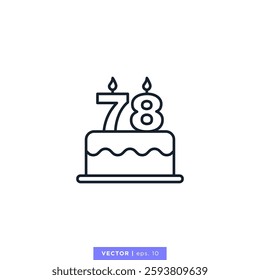 Birthday cake with number 78 icon vector illustration design template. 78th anniversary or birthday. Editable stroke.