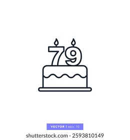 Birthday cake with number 79 icon vector illustration design template. 79th anniversary or birthday. Editable stroke.