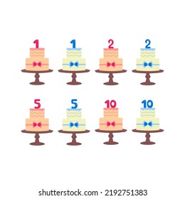 Birthday cake with number candle. Festive cake ﬂat icon. Vector illustration.