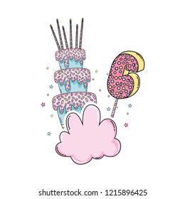Birthday cake on cloud with number