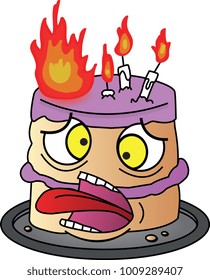 Birthday Cake on Fire, Vector Illustration