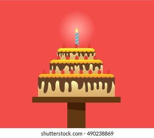 Birthday cake on red  background vector illustration