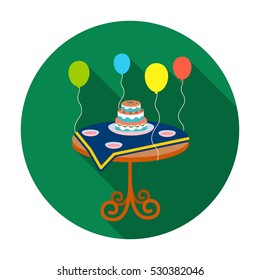 Birthday cake on the table icon in flat style isolated on white background. Event service symbol stock vector illustration.