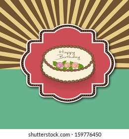 Birthday cake on vintage rays background. 