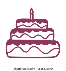 birthday cake on white background, line style icon vector illustration design