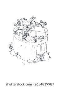 birthday cake on a white background pen handrawing