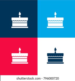 Birthday cake with one burning candle four color material and minimal icon logo set in red and blue