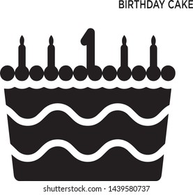 Birthday cake one candle icon white background simple element illustration food concept symbol design