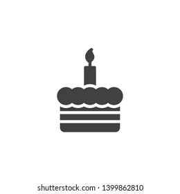 Birthday cake with one candle vector icon. filled flat sign for mobile concept and web design. Candle glyph icon. Symbol, logo illustration. Pixel perfect vector graphics