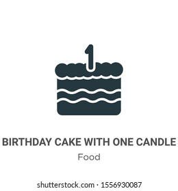 Birthday cake with one candle vector icon on white background. Flat vector birthday cake with one candle icon symbol sign from modern food collection for mobile concept and web apps design.