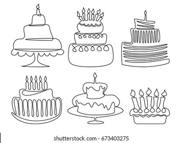 Birthday cake one line drawing