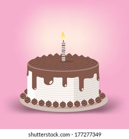 birthday cake with one lit candle