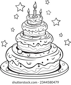 Birthday cake outline, Coloring book, Decorate cake.