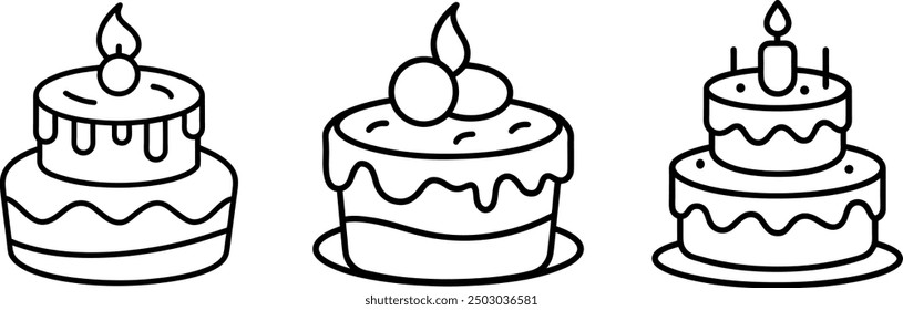 Birthday cake outline coloring book page for kids