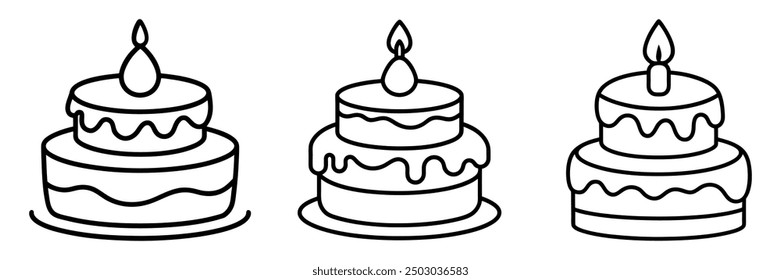 Birthday cake outline coloring book page for kids