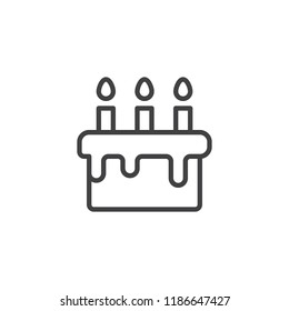 Birthday cake outline icon. linear style sign for mobile concept and web design. Cake with candles simple line vector icon. Symbol, logo illustration. Pixel perfect vector graphics