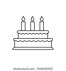 birthday cake outline icon, vector flat black simple illustration for web and app..eps