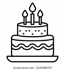Birthday cake outline vector icon on white background