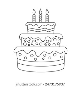 Birthday cake outlines drawing pages. Birthday cake with candle hand drawn.