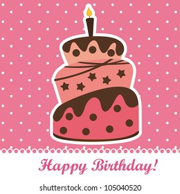 birthday cake over pink background. vector illustration