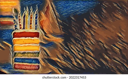 Birthday cake painting,  very cool color and realistic 