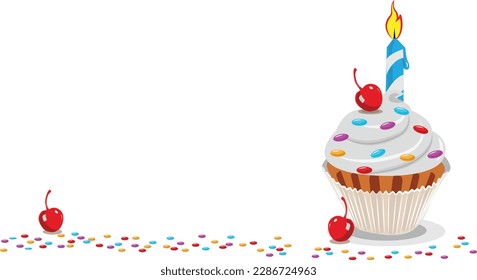 Birthday cake, birthday party elements.
