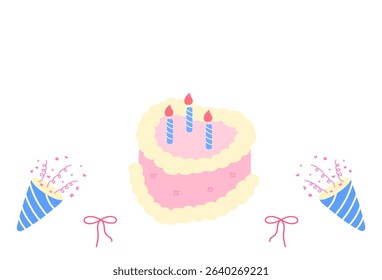 birthday cake with party props and festive bows
