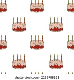 birthday cake pattern , seamless pattern of cake with four candles , ideal for wrapping , wallpaper , packaging  bakery  stationary